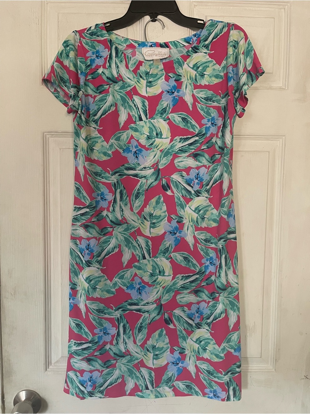 Pappagallo Pink Tropical Leaf Swim Coverup Dress